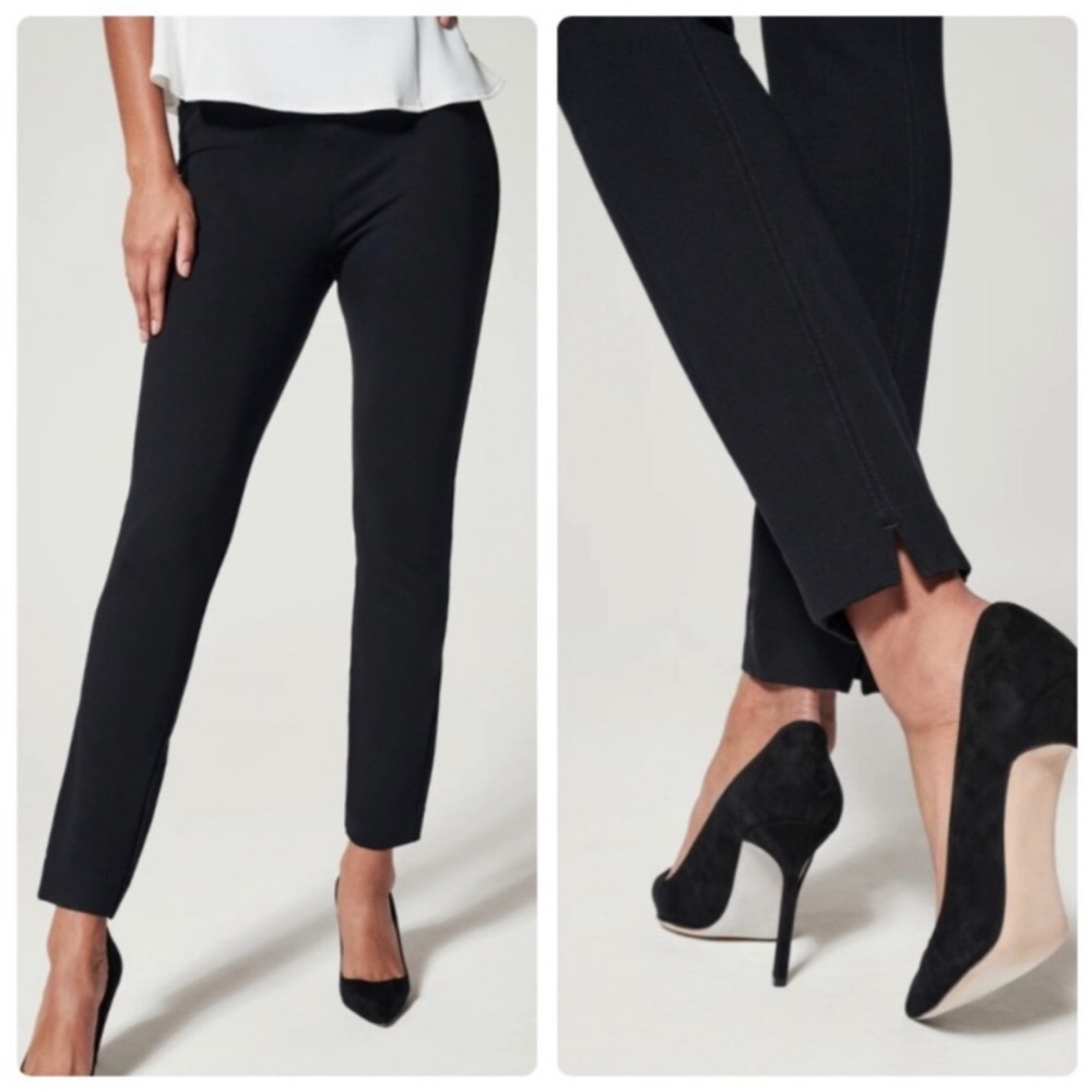 Spanx The Perfect Pant Size M Black Ankle Skinny Back Seam Slit High Rise